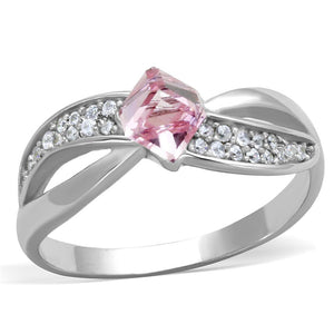 TS313 - Rhodium 925 Sterling Silver Ring with Top Grade Crystal  in Light Rose