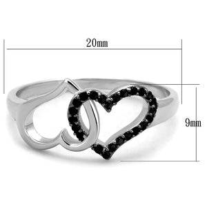TS316 - Rhodium + Ruthenium 925 Sterling Silver Ring with AAA Grade CZ  in Black Diamond