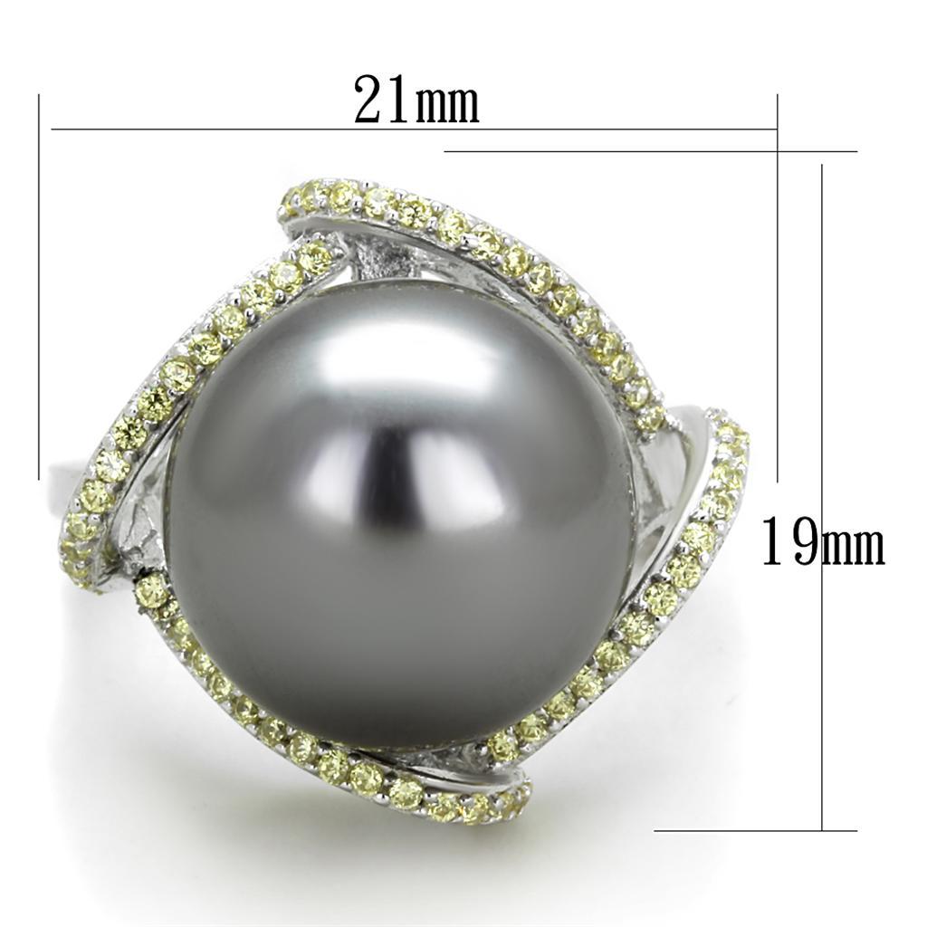 TS318 - Rhodium 925 Sterling Silver Ring with Synthetic Pearl in Gray - Joyeria Lady