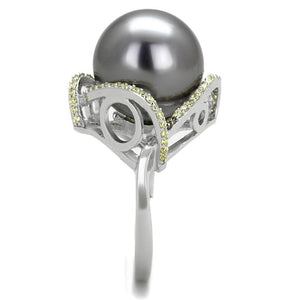 TS318 - Rhodium 925 Sterling Silver Ring with Synthetic Pearl in Gray