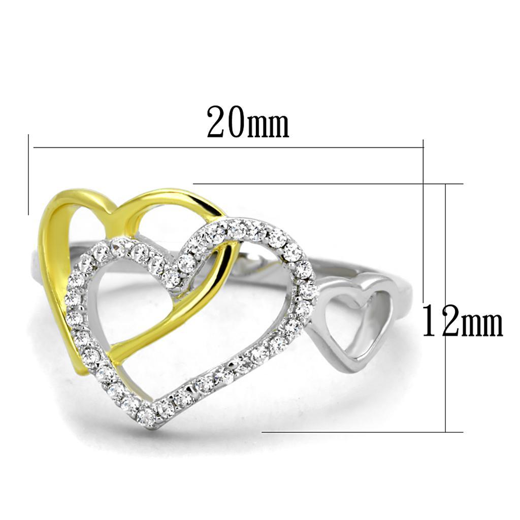 TS321 - Gold+Rhodium 925 Sterling Silver Ring with AAA Grade CZ  in Clear - Joyeria Lady