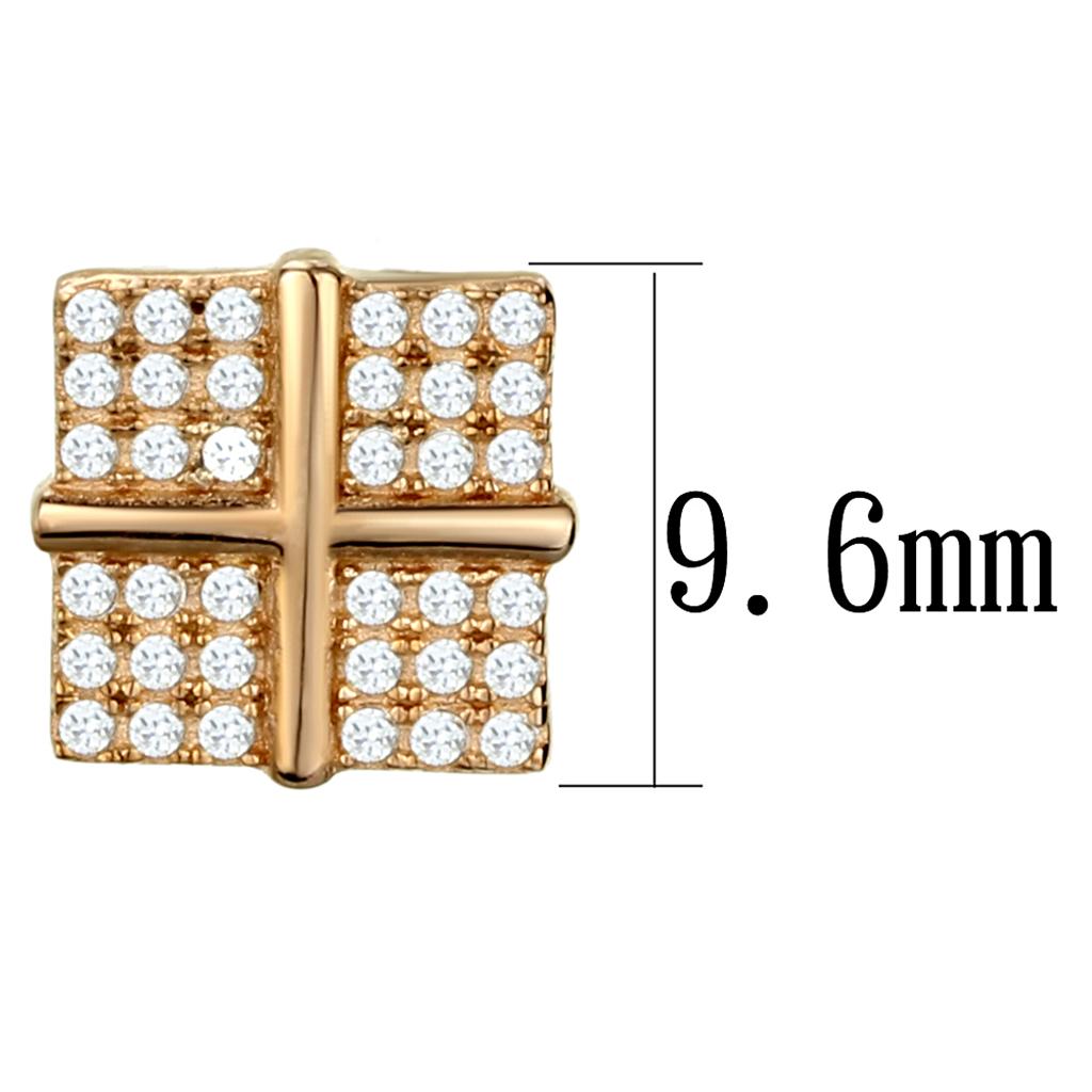 TS322 Rose Gold 925 Sterling Silver Earrings with AAA Grade CZ in Clear - Joyeria Lady