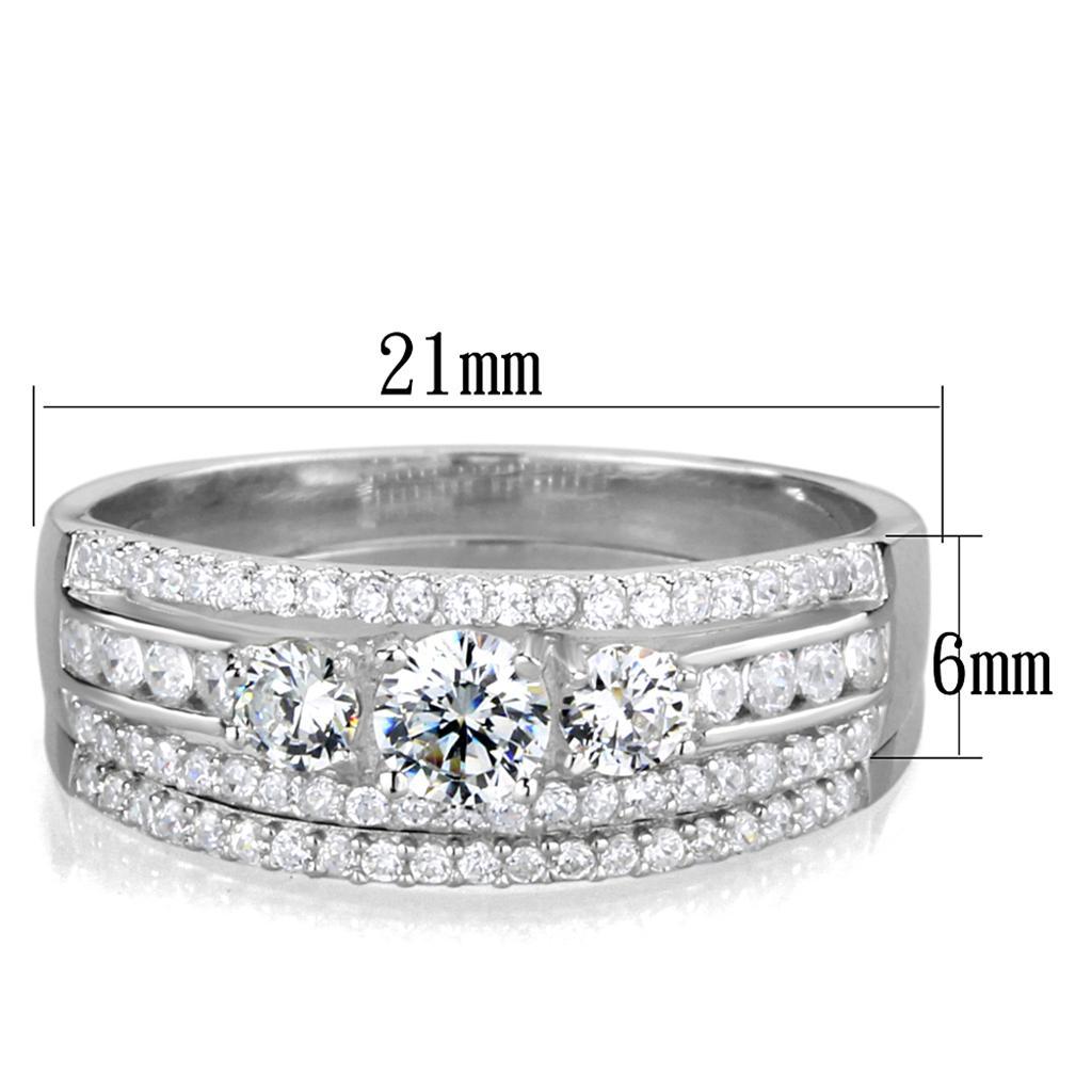 TS333 - Rhodium 925 Sterling Silver Ring with AAA Grade CZ  in Clear - Joyeria Lady