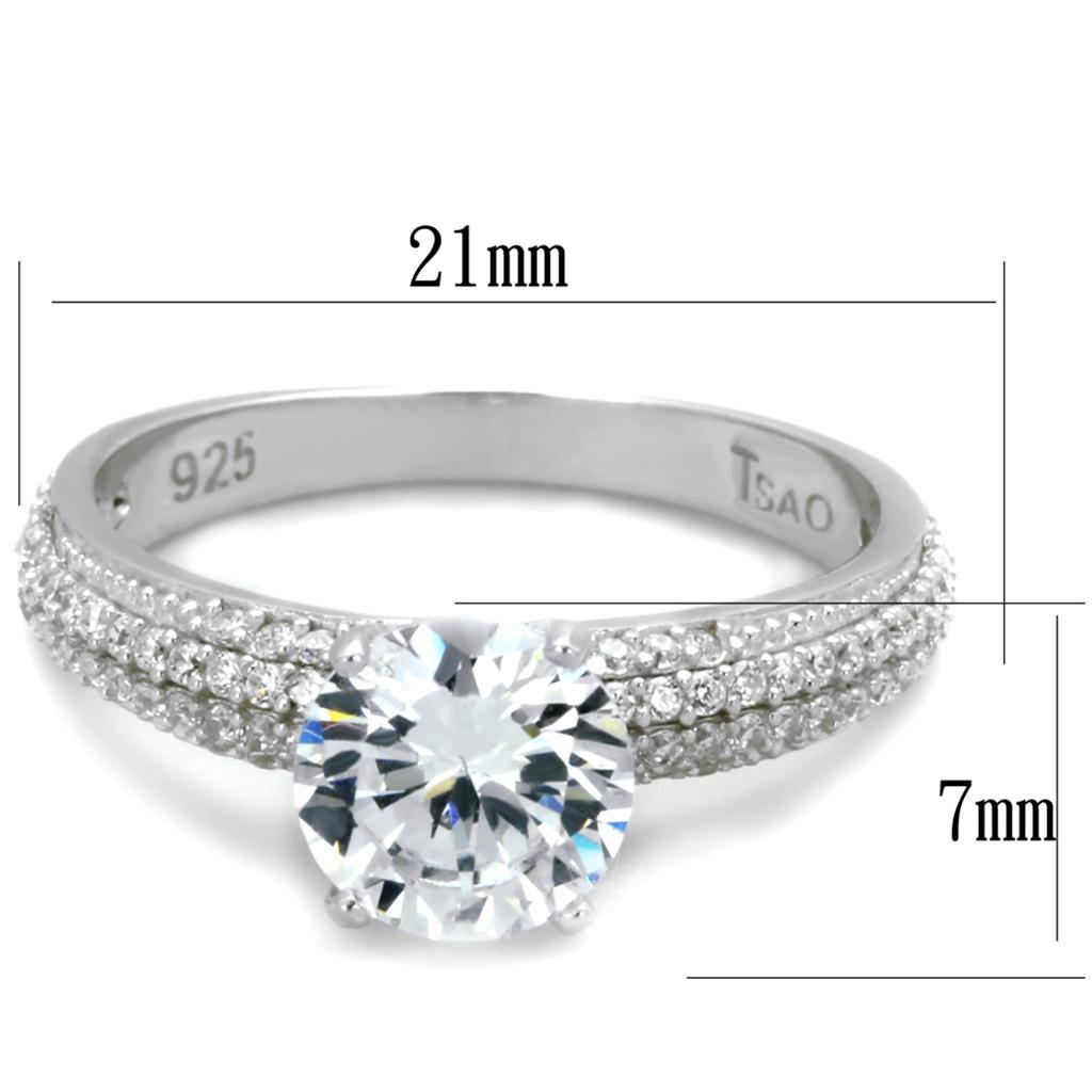 TS338 - Rhodium 925 Sterling Silver Ring with AAA Grade CZ  in Clear - Joyeria Lady