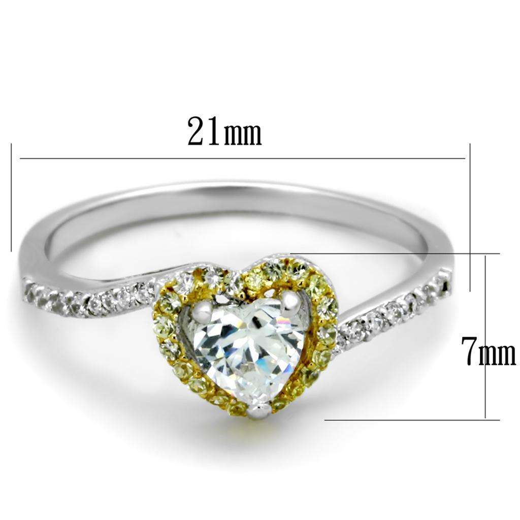 TS339 - Reverse Two-Tone 925 Sterling Silver Ring with AAA Grade CZ  in Clear - Joyeria Lady