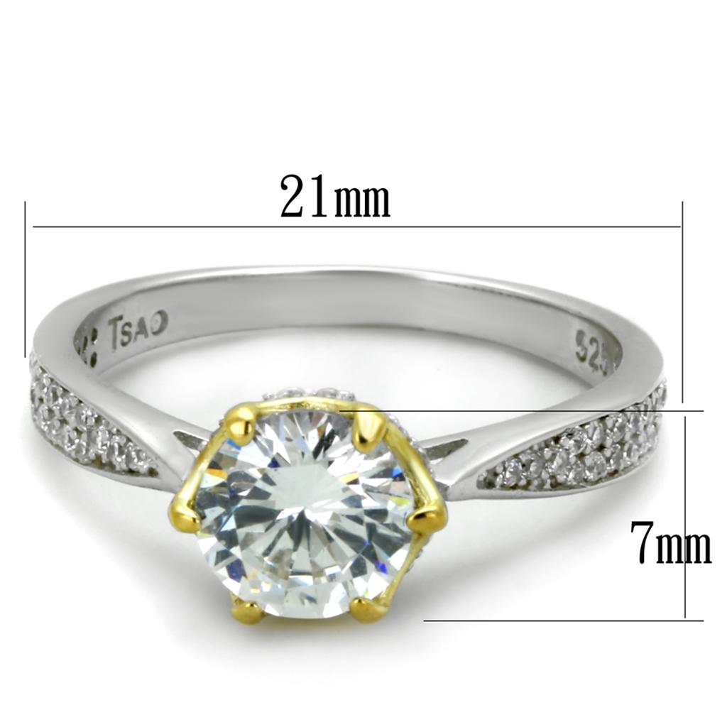 TS340 - Reverse Two-Tone 925 Sterling Silver Ring with AAA Grade CZ  in Clear - Joyeria Lady