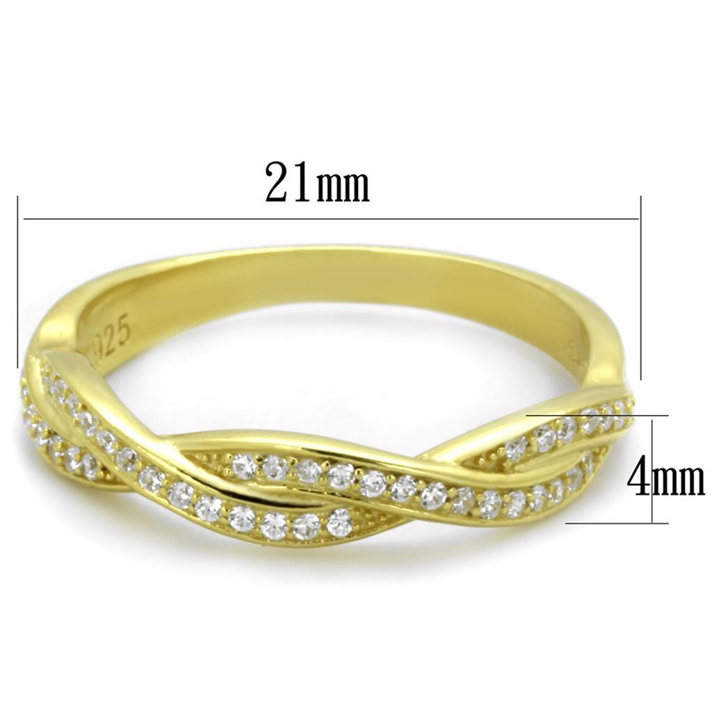 TS341 - Gold 925 Sterling Silver Ring with AAA Grade CZ  in Clear - Joyeria Lady