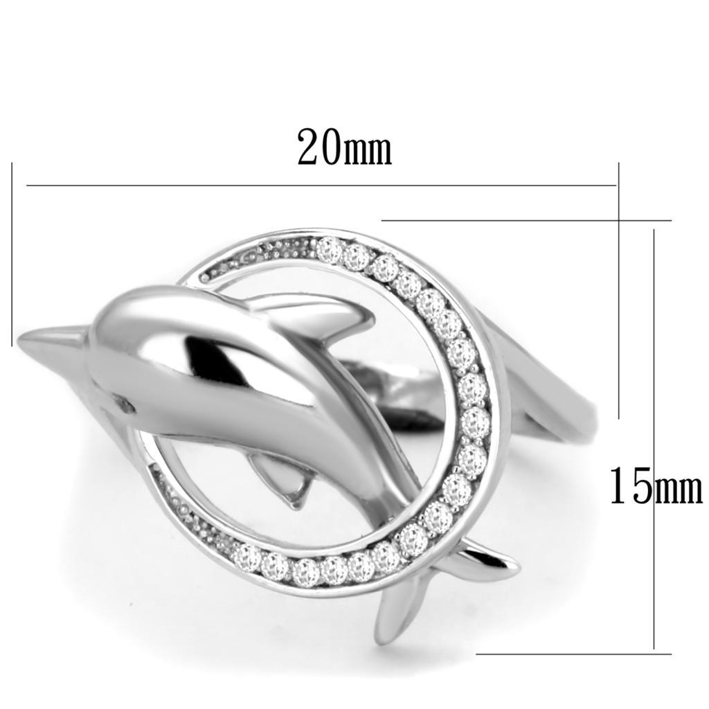 TS343 - Rhodium 925 Sterling Silver Ring with AAA Grade CZ  in Clear - Joyeria Lady