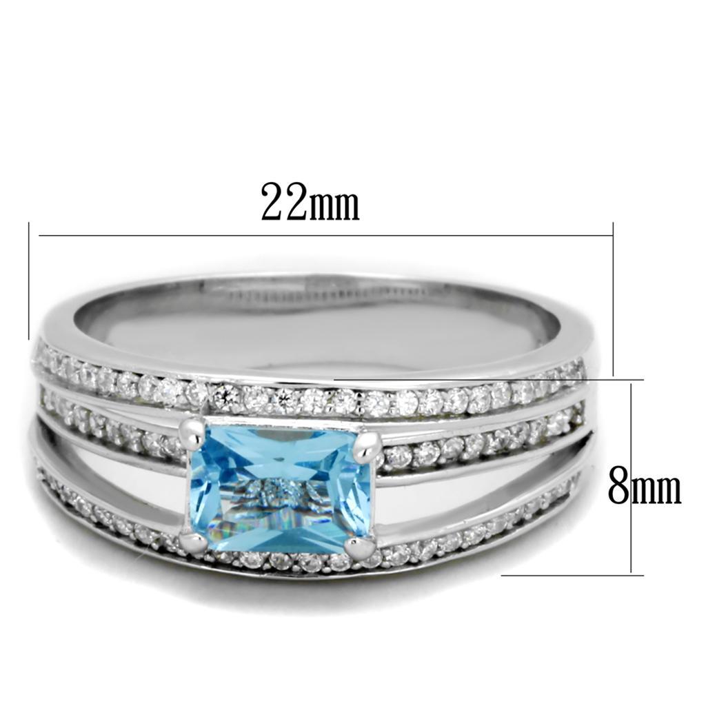 TS344 - Rhodium 925 Sterling Silver Ring with Synthetic Synthetic Glass in Sea Blue - Joyeria Lady