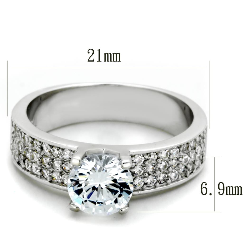 TS345 - Rhodium 925 Sterling Silver Ring with AAA Grade CZ  in Clear - Joyeria Lady