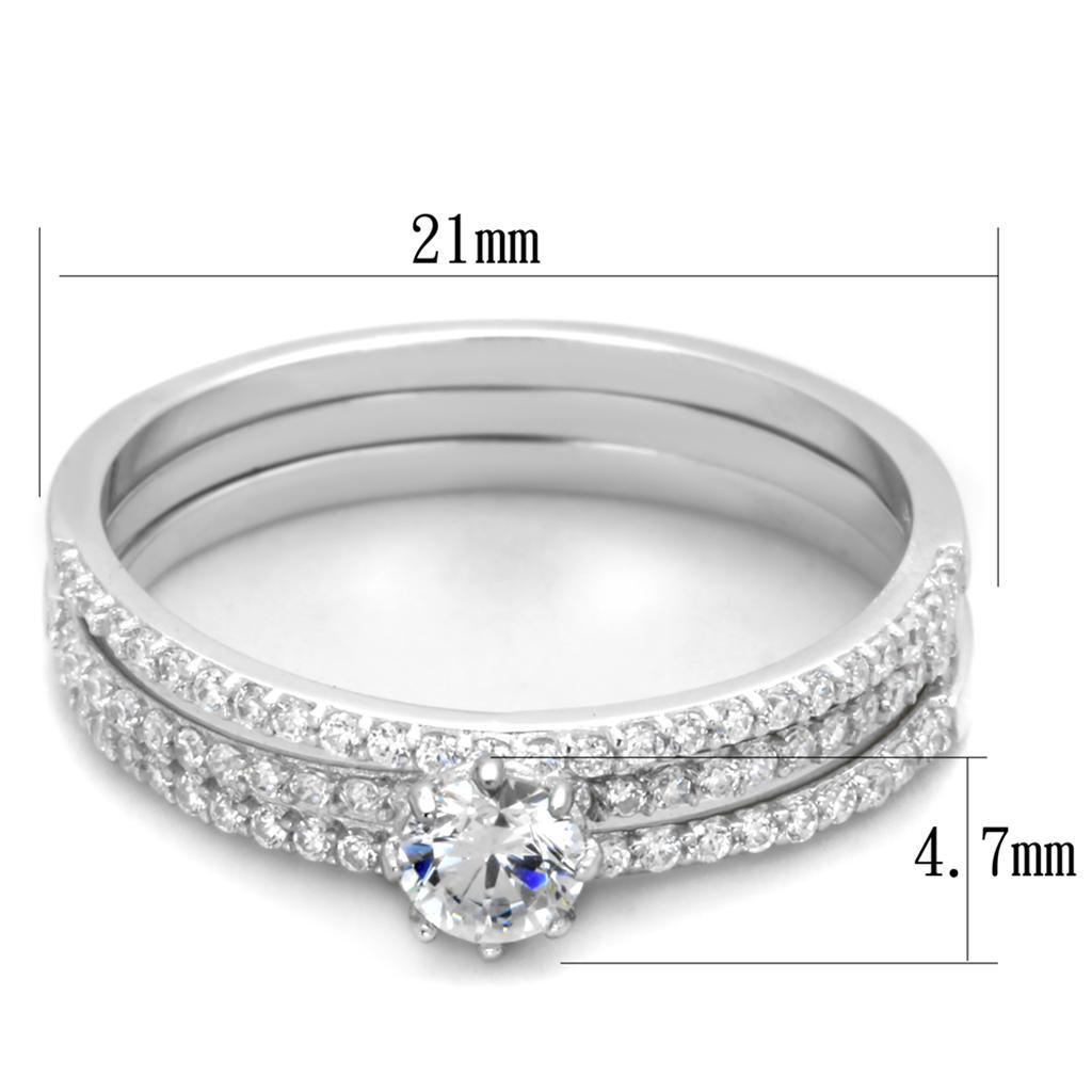 TS347 - Rhodium 925 Sterling Silver Ring with AAA Grade CZ  in Clear - Joyeria Lady
