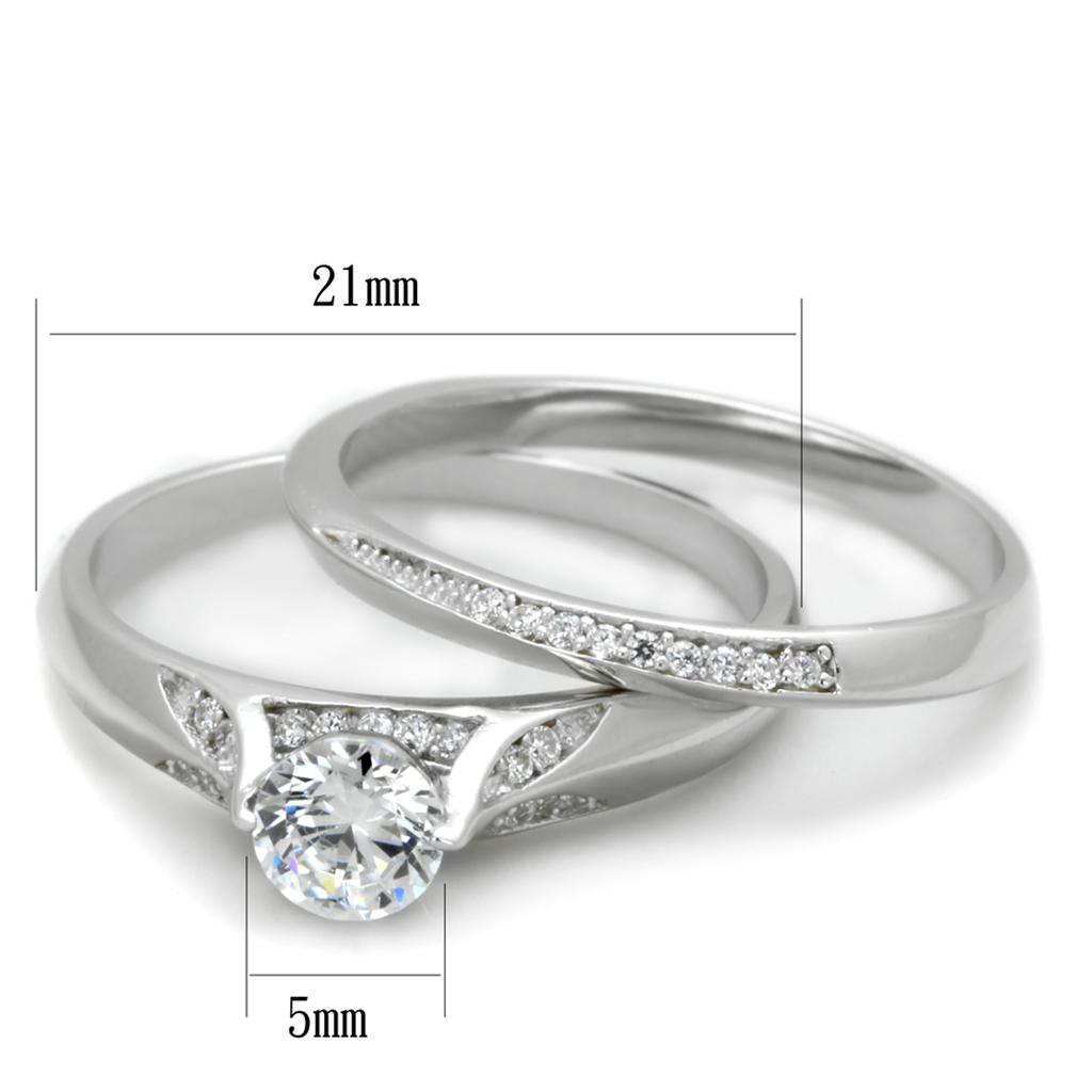 TS348 - Rhodium 925 Sterling Silver Ring with AAA Grade CZ  in Clear - Joyeria Lady