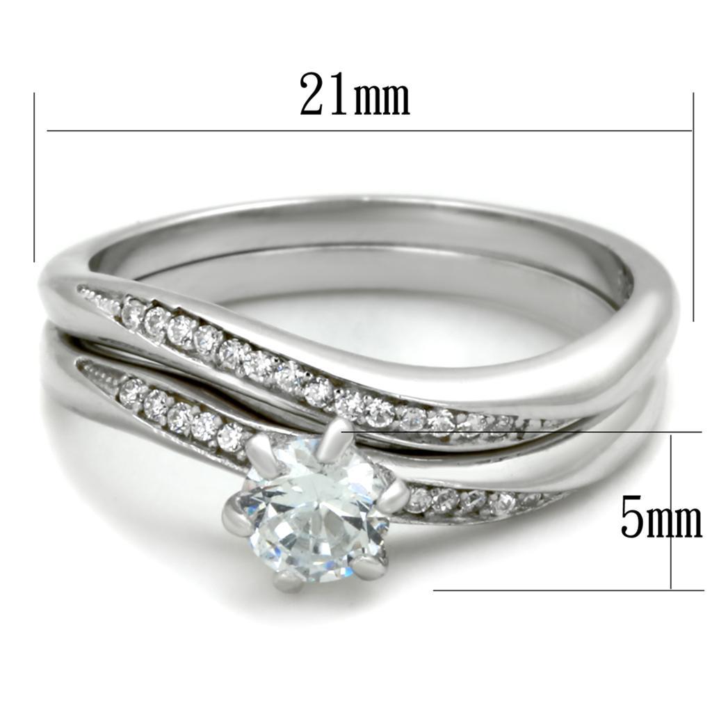 TS349 - Rhodium 925 Sterling Silver Ring with AAA Grade CZ  in Clear - Joyeria Lady