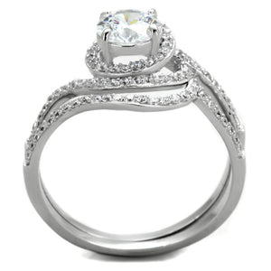 TS351 - Rhodium 925 Sterling Silver Ring with AAA Grade CZ  in Clear