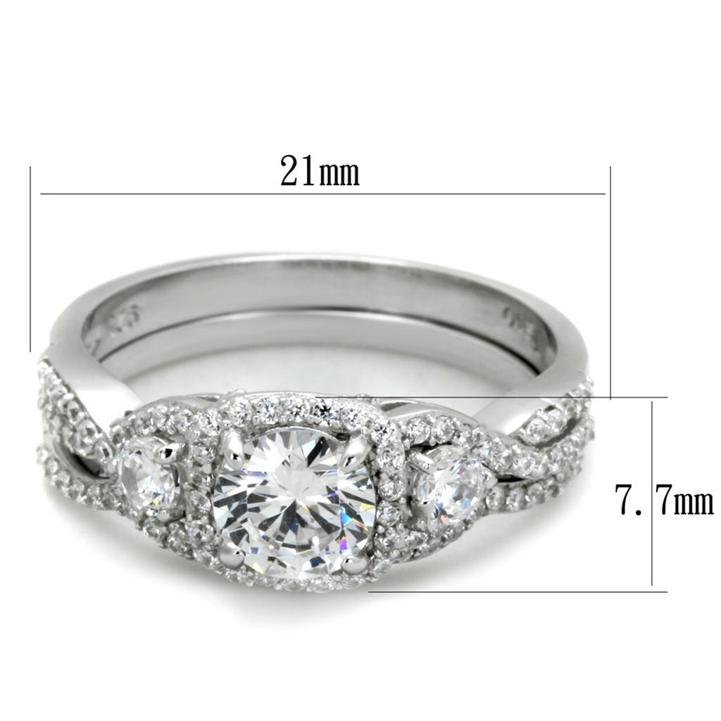 TS352 - Rhodium 925 Sterling Silver Ring with AAA Grade CZ  in Clear - Joyeria Lady