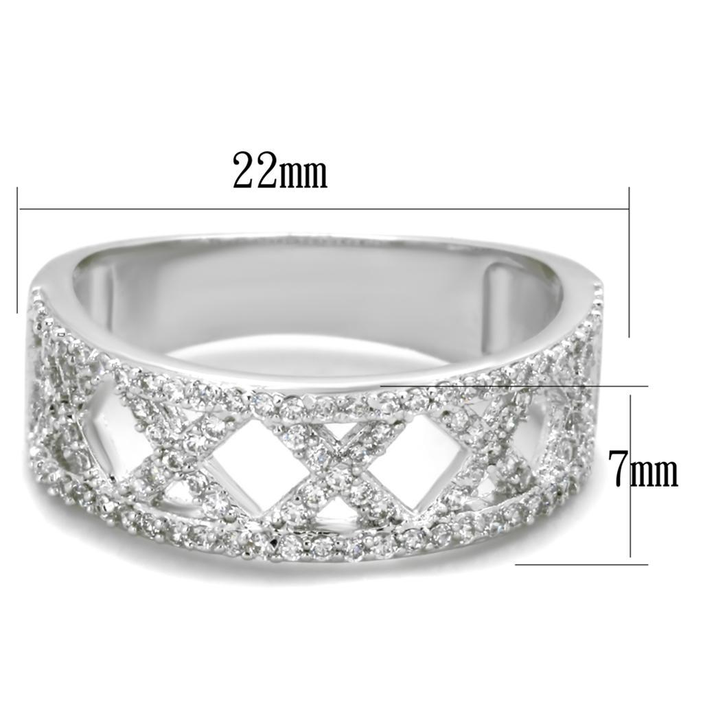 TS354 - Rhodium 925 Sterling Silver Ring with AAA Grade CZ  in Clear - Joyeria Lady