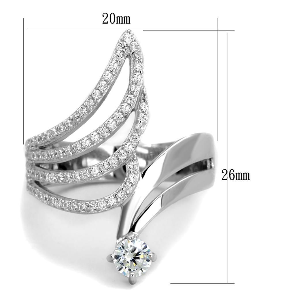 TS356 - Rhodium 925 Sterling Silver Ring with AAA Grade CZ  in Clear - Joyeria Lady