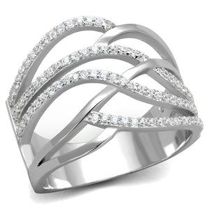 TS357 - Rhodium 925 Sterling Silver Ring with AAA Grade CZ  in Clear