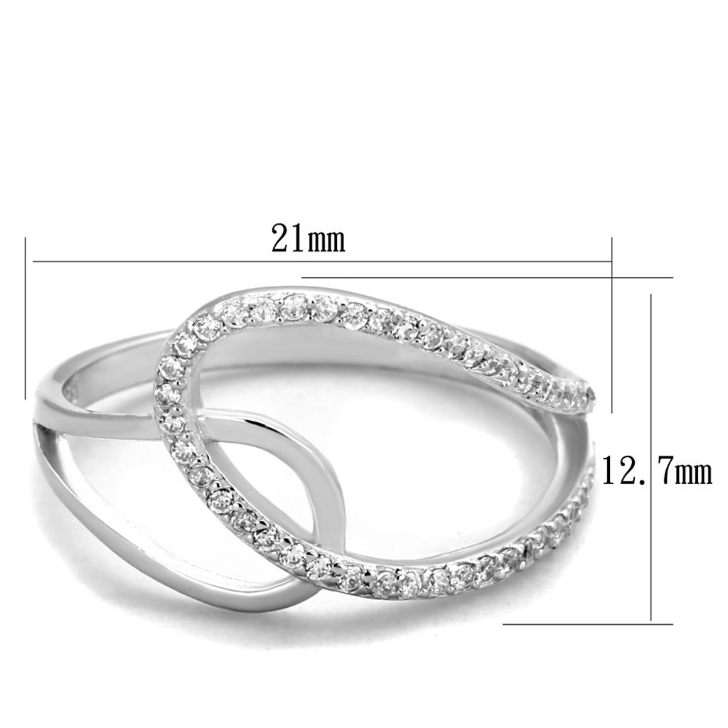 TS358 - Rhodium 925 Sterling Silver Ring with AAA Grade CZ  in Clear - Joyeria Lady