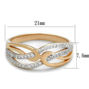 TS361 - Rose Gold + Rhodium 925 Sterling Silver Ring with AAA Grade CZ  in Clear
