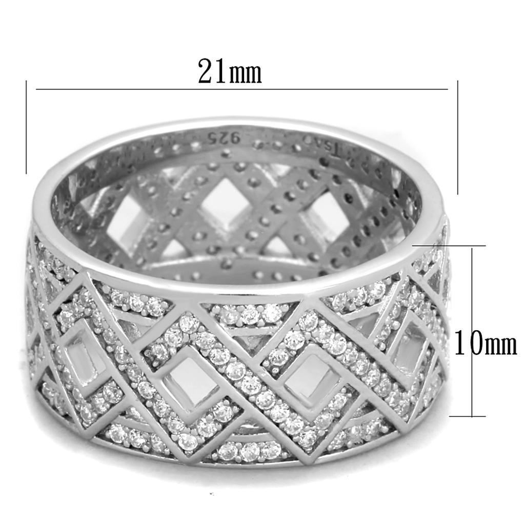 TS372 - Rhodium 925 Sterling Silver Ring with AAA Grade CZ  in Clear - Joyeria Lady