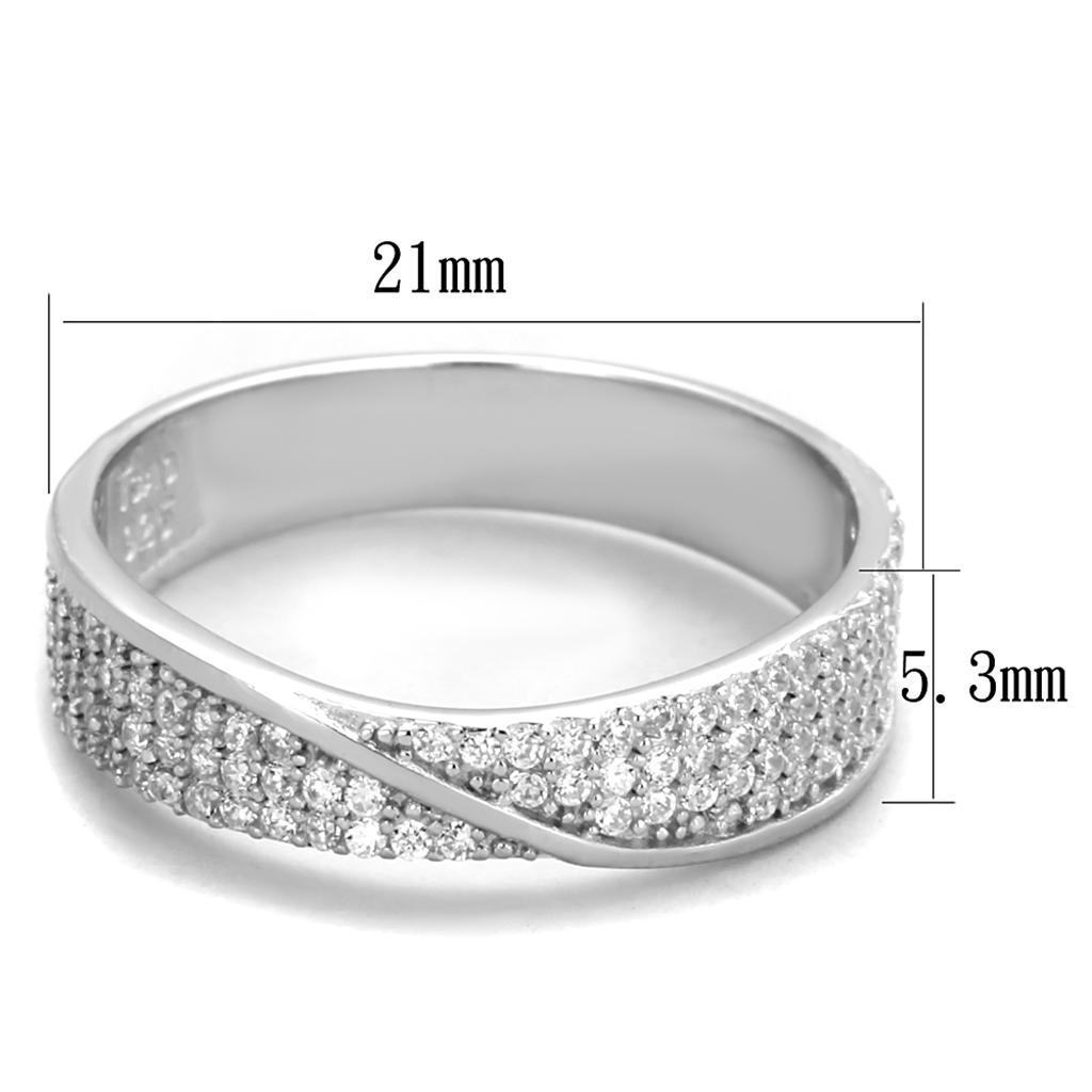 TS373 - Rhodium 925 Sterling Silver Ring with AAA Grade CZ  in Clear - Joyeria Lady