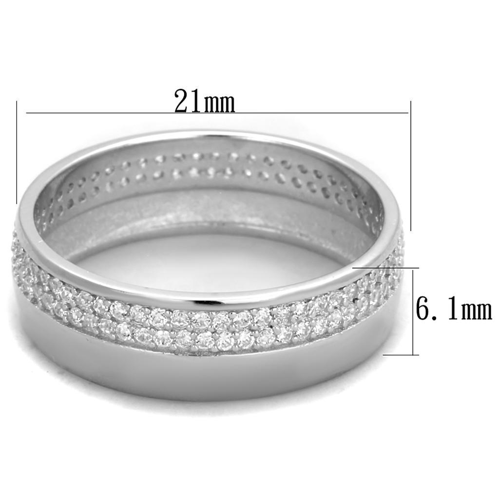 TS375 - Rhodium 925 Sterling Silver Ring with AAA Grade CZ  in Clear - Joyeria Lady
