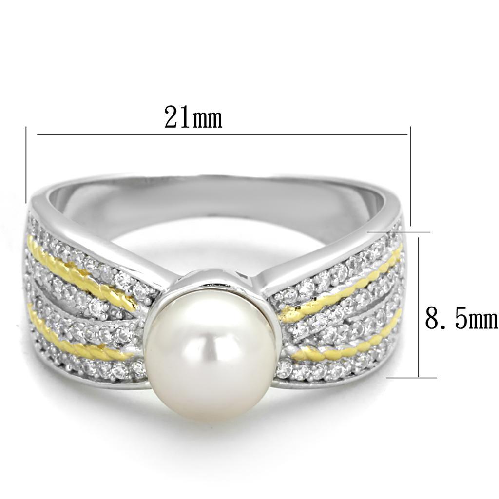 TS377 - Reverse Two-Tone 925 Sterling Silver Ring with Synthetic Pearl in White - Joyeria Lady