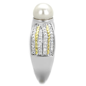TS377 - Reverse Two-Tone 925 Sterling Silver Ring with Synthetic Pearl in White