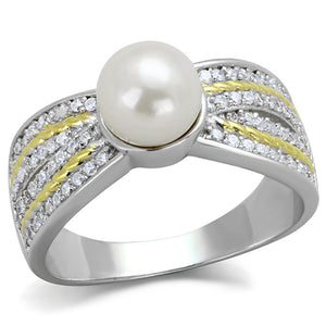 TS377 - Reverse Two-Tone 925 Sterling Silver Ring with Synthetic Pearl in White