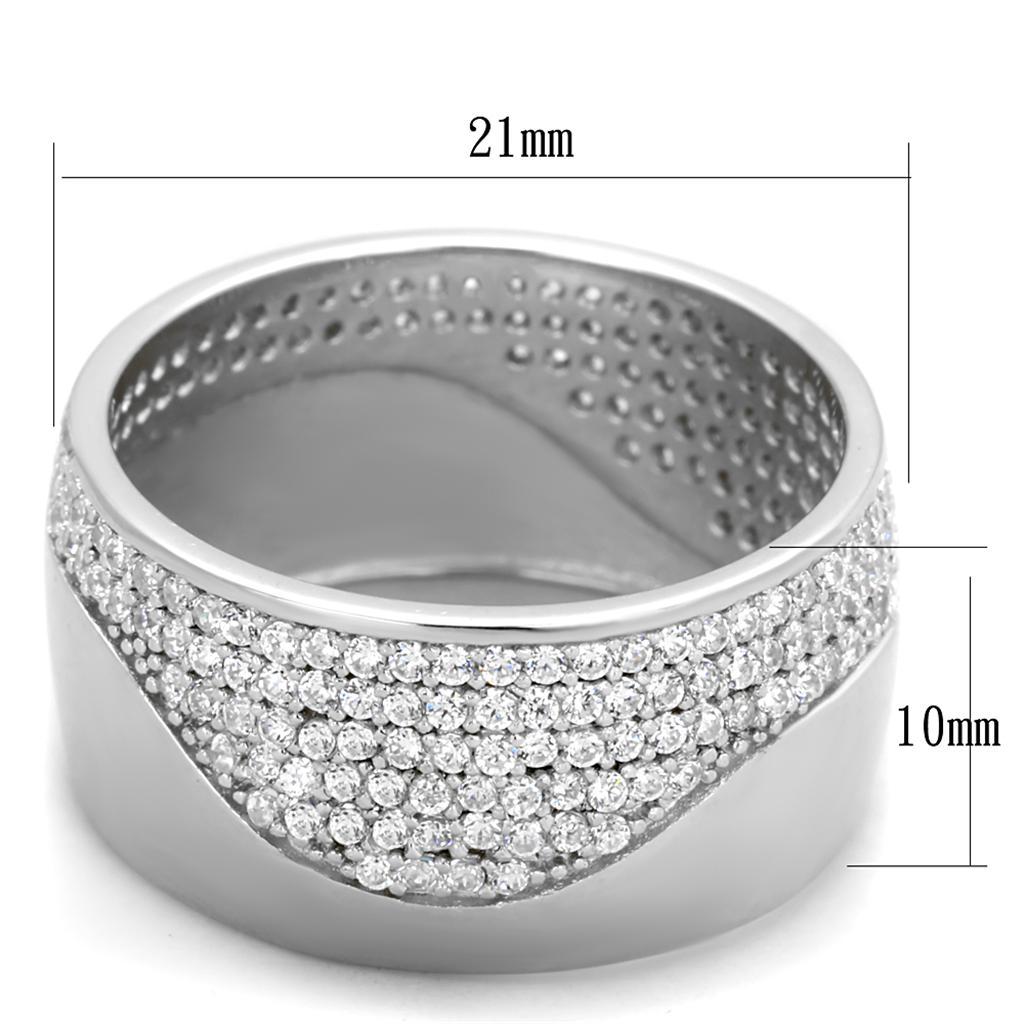 TS378 - Rhodium 925 Sterling Silver Ring with AAA Grade CZ  in Clear - Joyeria Lady