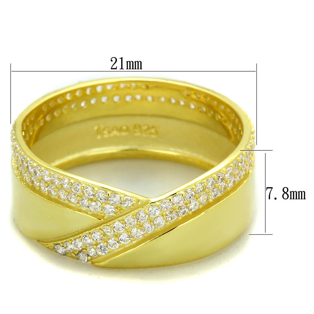 TS380 - Gold 925 Sterling Silver Ring with AAA Grade CZ  in Clear - Joyeria Lady