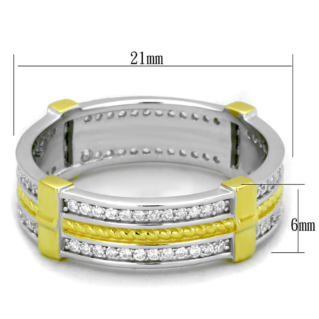 TS384 - Reverse Two-Tone 925 Sterling Silver Ring with AAA Grade CZ  in Clear - Joyeria Lady