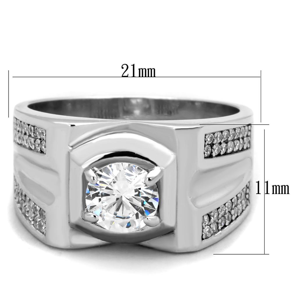 TS385 - Rhodium 925 Sterling Silver Ring with AAA Grade CZ  in Clear - Joyeria Lady