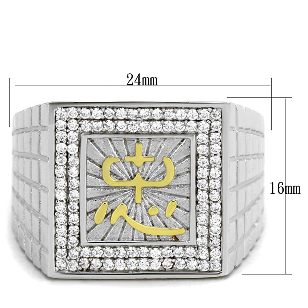 TS389 - Gold+Rhodium 925 Sterling Silver Ring with AAA Grade CZ  in Clear - Joyeria Lady