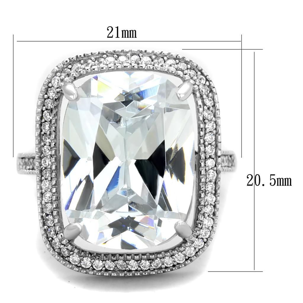 TS391 - Rhodium 925 Sterling Silver Ring with AAA Grade CZ  in Clear - Joyeria Lady