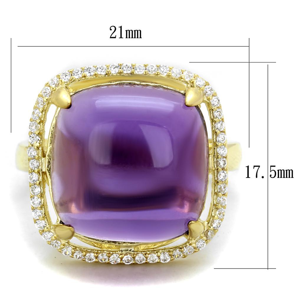TS392 - Gold 925 Sterling Silver Ring with Synthetic Synthetic Glass in Amethyst - Joyeria Lady