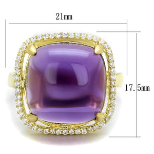 TS392 - Gold 925 Sterling Silver Ring with Synthetic Synthetic Glass in Amethyst