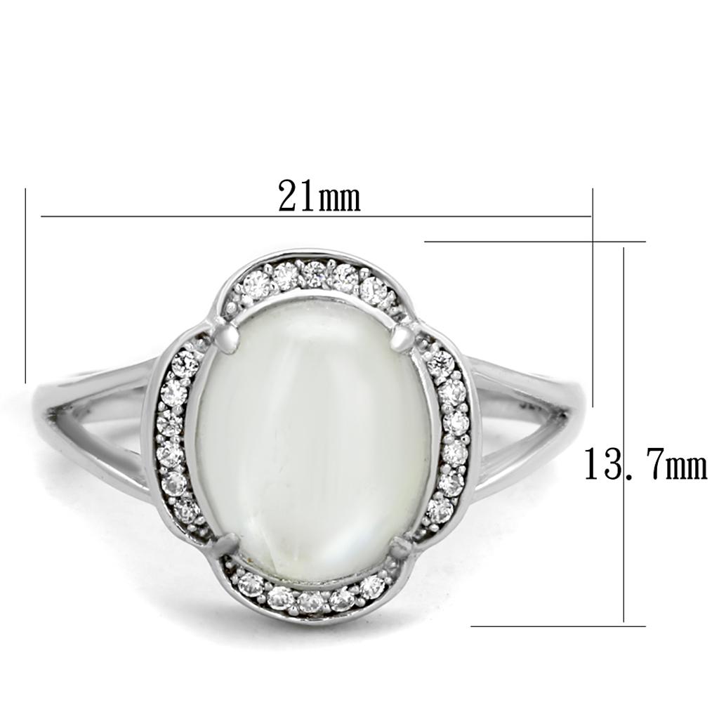 TS393 - Rhodium 925 Sterling Silver Ring with Semi-Precious Moon Stone in Clear - Joyeria Lady