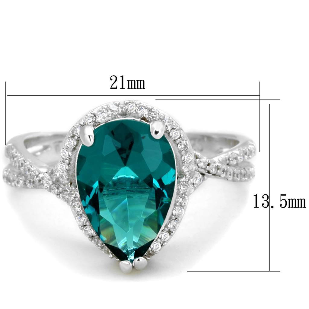 TS394 - Rhodium 925 Sterling Silver Ring with Synthetic Synthetic Glass in Blue Zircon - Joyeria Lady