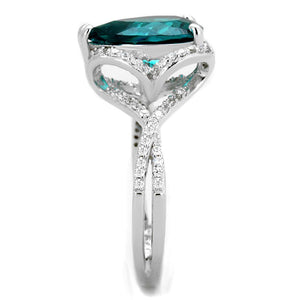 TS394 - Rhodium 925 Sterling Silver Ring with Synthetic Synthetic Glass in Blue Zircon