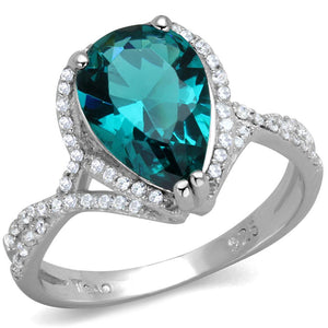 TS394 - Rhodium 925 Sterling Silver Ring with Synthetic Synthetic Glass in Blue Zircon