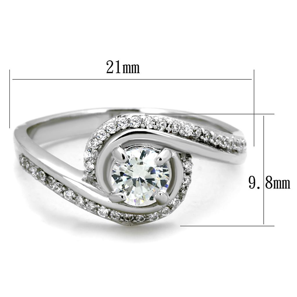 TS397 - Rhodium 925 Sterling Silver Ring with AAA Grade CZ  in Clear - Joyeria Lady