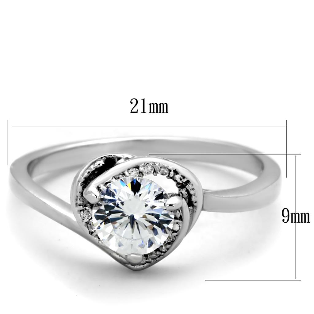 TS398 - Rhodium 925 Sterling Silver Ring with AAA Grade CZ  in Clear - Joyeria Lady