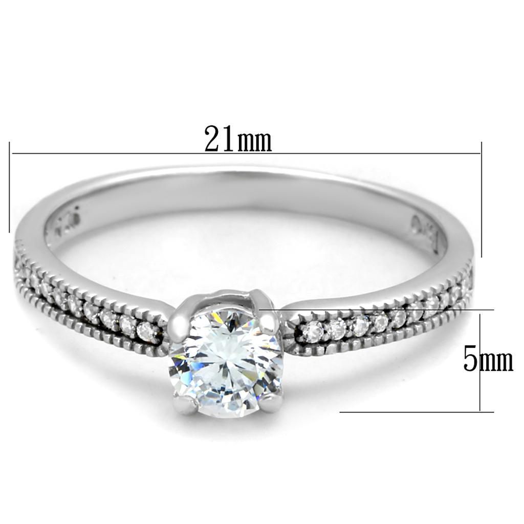 TS401 - Rhodium 925 Sterling Silver Ring with AAA Grade CZ  in Clear - Joyeria Lady