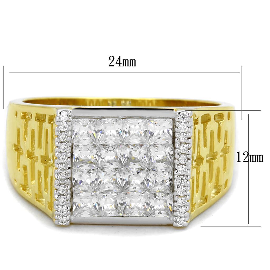 TS412 - Gold+Rhodium 925 Sterling Silver Ring with AAA Grade CZ  in Clear - Joyeria Lady