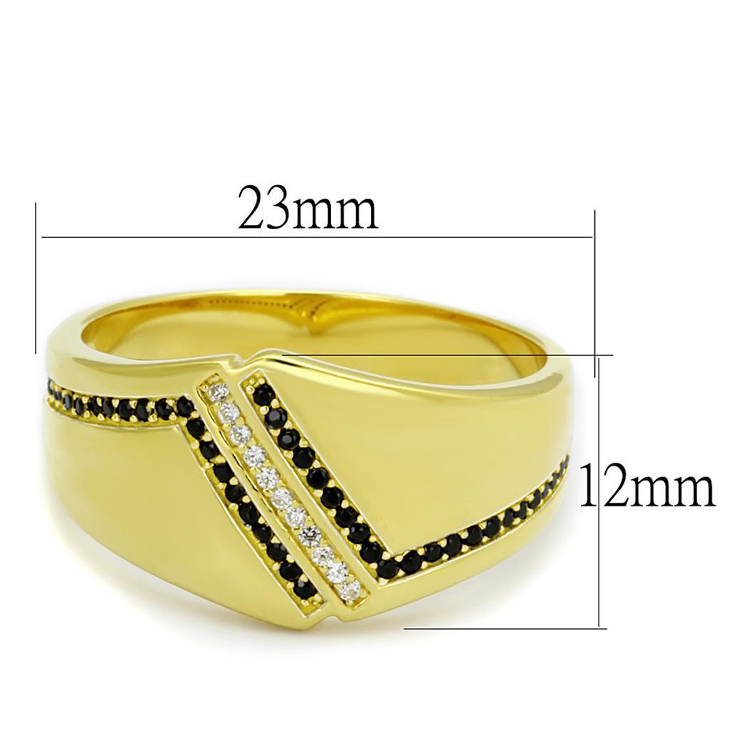 TS413 - Gold 925 Sterling Silver Ring with AAA Grade CZ  in Black Diamond - Joyeria Lady