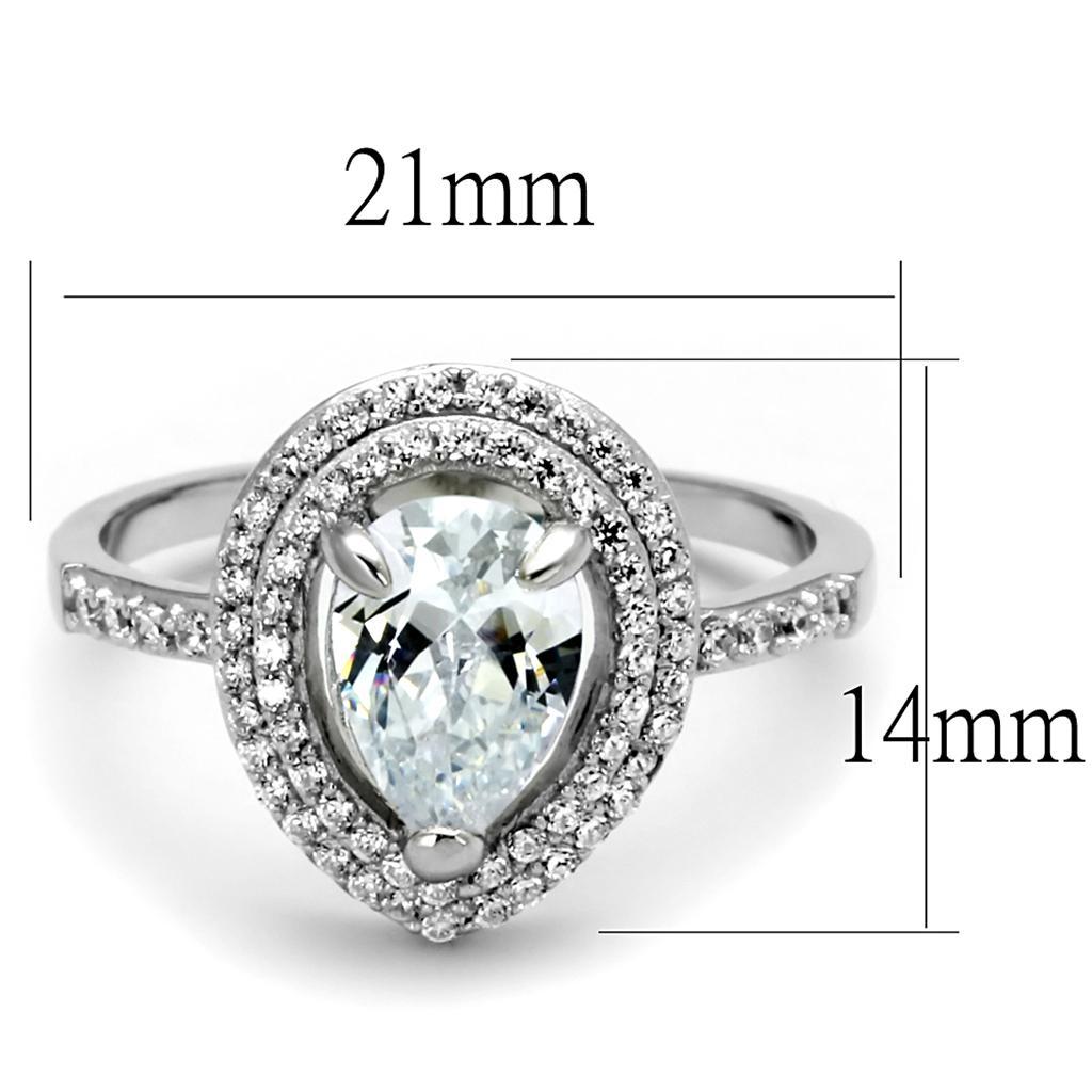 TS414 - Rhodium 925 Sterling Silver Ring with AAA Grade CZ  in Clear - Joyeria Lady