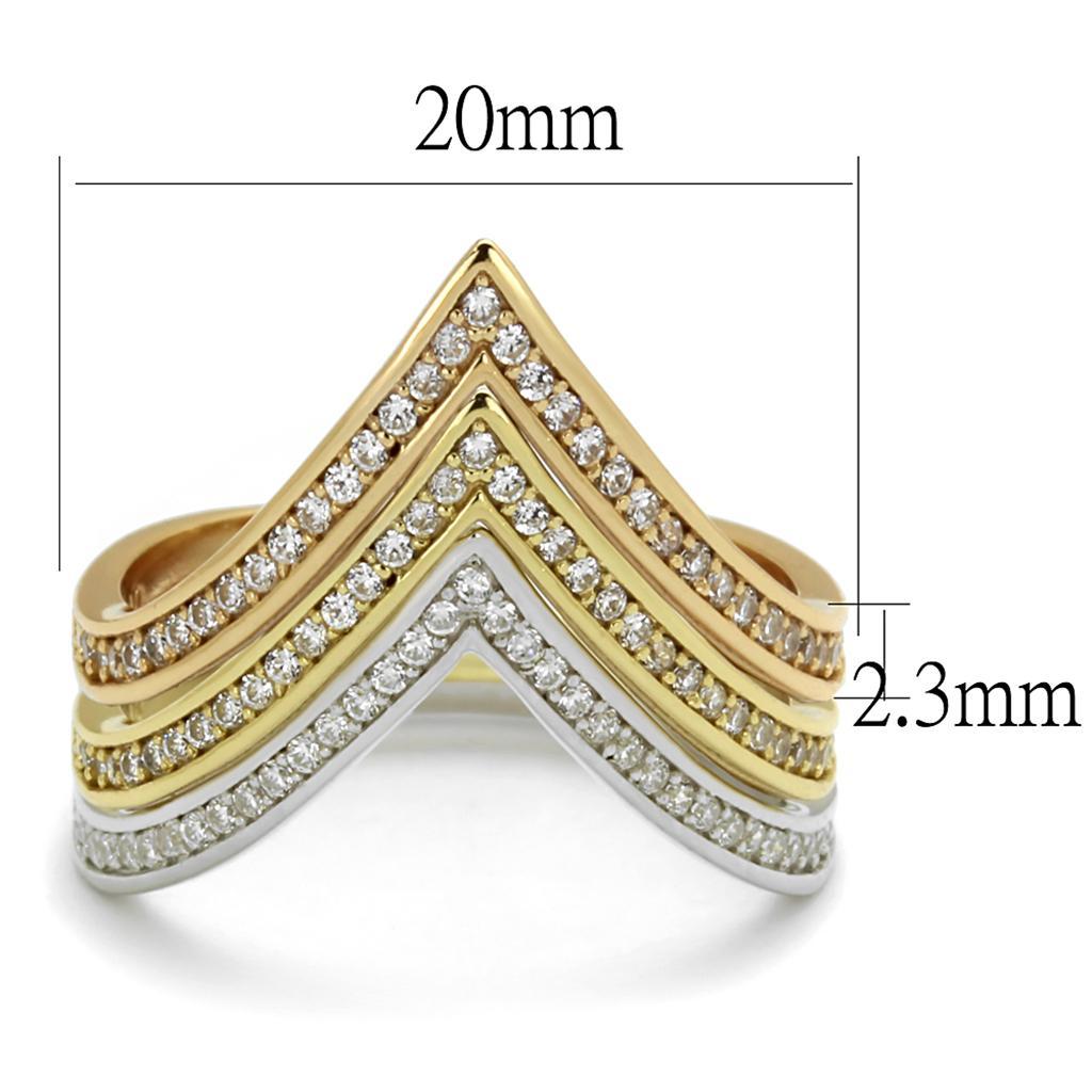 TS416 - Rhodium + Gold + Rose Gold 925 Sterling Silver Ring with AAA Grade CZ  in Clear - Joyeria Lady