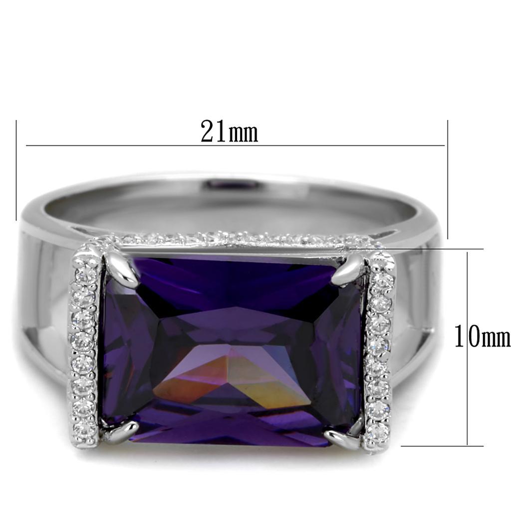 TS417 - Rhodium 925 Sterling Silver Ring with AAA Grade CZ  in Amethyst - Joyeria Lady